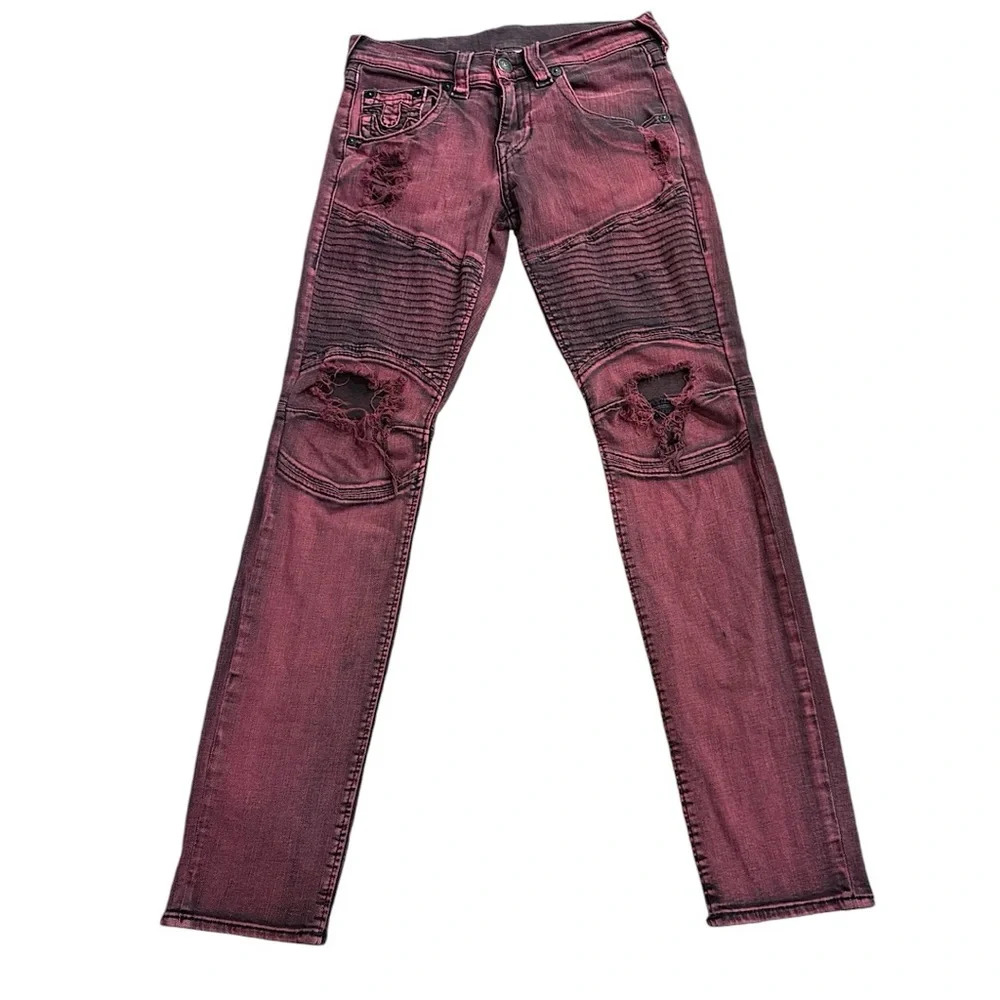 TRUE RELIGION Wine SZ  29 Motto Distressed Women’s Jeans Skinny Contrast Stitch